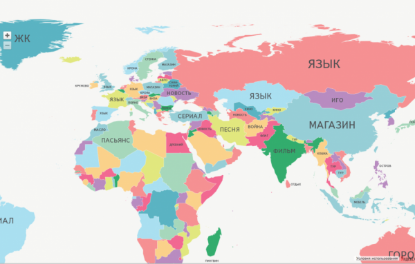 Яндекс построил карты мира по поисковым запросам 