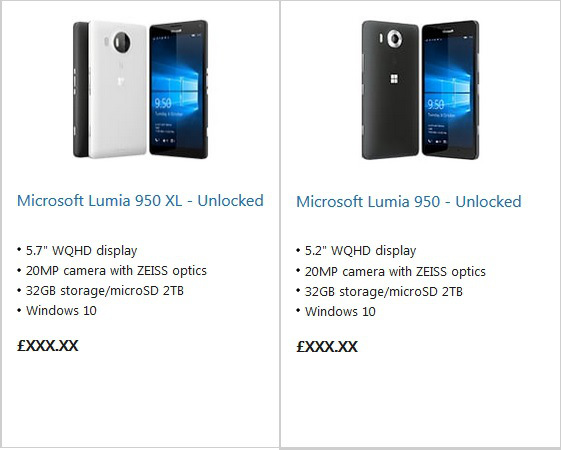 В британском магазине Microsoft засветились Lumia 950 и Lumia 950 XL 